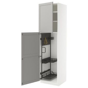 METOD High cabinet with cleaning interior, white/Lerhyttan light grey, 60x60x220 cm