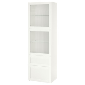 BESTÅ Storage combination w/glass doors, white, Hanviken white, clear glass, 60x42x192 cm