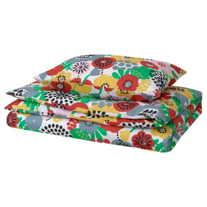 BRUKSVARA Duvet cover and pillowcase, multicolour/floral pattern, 150x200/50x60 cm