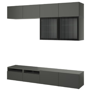 BESTÅ TV storage combination/glass doors, dark grey Lappviken/Fällsvik anthracite, 240x42x231 cm