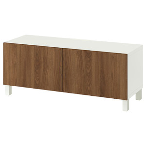 BESTÅ TV bench with doors, white/Lappviken/Stubbarp walnut effect, 120x42x48 cm