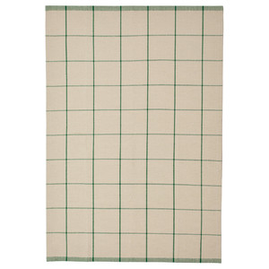 RIDSTIG Rug, flatwoven, off-white/green, 133x195 cm