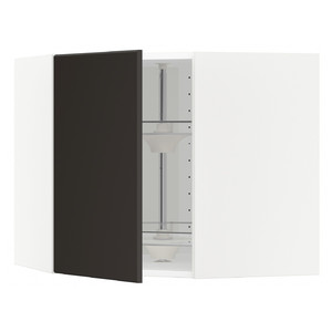 METOD Corner wall cabinet with carousel, white, Kungsbacka anthracite, 68x60 cm
