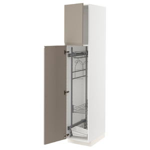METOD High cabinet with cleaning interior, white/Upplöv matt dark beige, 40x60x200 cm