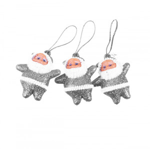Glitter Santa Claus Christmas Ornaments, Silver, Pack of 3