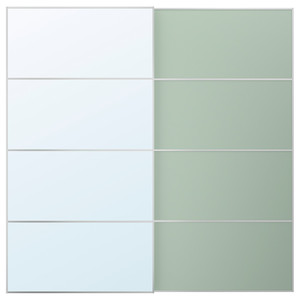 MEHAMN/AULI Pair of sliding doors, aluminium double sided/light green mirror glass, 200x201 cm