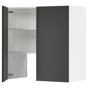 METOD Wall cb f extr hood w shlf/door, white/Nickebo matt anthracite, 80x80 cm