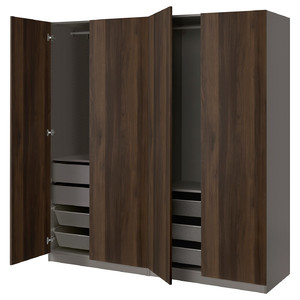 PAX / STORKLINTA Wardrobe combination, dark grey/dark brown stained oak effect, 200x66x201 cm