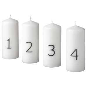 VINTERFINT Unscented pillar candle, white, 14 cm, 4 pack