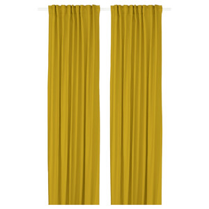 GINSTMOTT Curtains, 1 pair, yellow/with heading tape, 145x300 cm