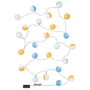 SOMMARLÅNKE LED lighting chain with 24 bulbs, decoration blue/yellow/battery-operated outdoor