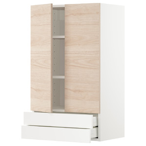 METOD / MAXIMERA Wall cabinet w 2 doors/2 drawers, white/Askersund light ash effect, 60x100 cm
