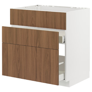 METOD / MAXIMERA Base cab f sink+3 fronts/2 drawers, white/Tistorp brown walnut effect, 80x60 cm