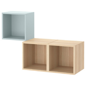EKET Wall-mounted cabinet combination, light grey-blue/white stained oak effect, 105x35x70 cm