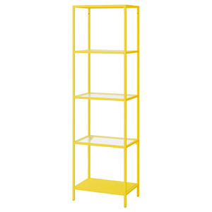 VITTSJÖ Shelving unit, yellow/glass, 51x175 cm