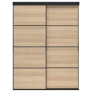 SKYTTA / MEHAMN Sliding door combination, black/double sided white stained oak effect, 152x205 cm