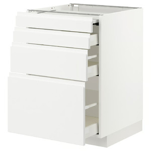 METOD / MAXIMERA Bc w pull-out work surface/3drw, white/Voxtorp high-gloss/white, 60x60 cm