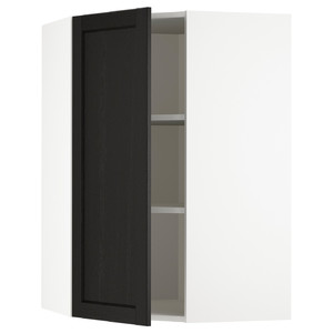 METOD Corner wall cabinet with shelves, white/Lerhyttan black stained, 67.5x67.5x100 cm