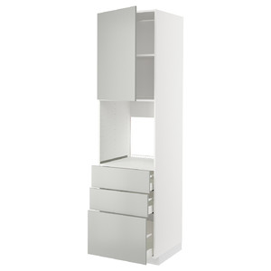 METOD / MAXIMERA High cab f oven w door/3 drawers, white/Havstorp light grey, 60x60x220 cm
