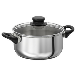 ANNONS Pot with lid, glass, stainless steel, 2.8 l