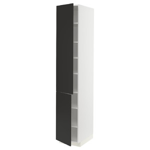 METOD High cabinet with shelves/2 doors, white/Nickebo matt anthracite, 40x60x220 cm