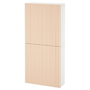 BESTÅ Wall cabinet with 2 doors, white/Björköviken birch veneer, 60x22x128 cm