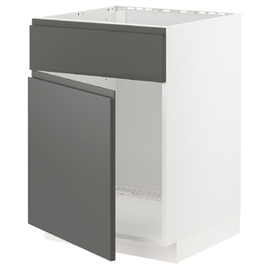 METOD Base cabinet f sink w door/front, white/Voxtorp dark grey, 60x60 cm