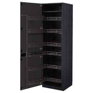 METOD High cabinet with pull-out larder, black/Upplöv matt anthracite, 60x60x200 cm