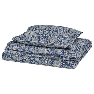 GLESSTARR Duvet cover and pillowcase, dark blue/white, 150x200/50x60 cm