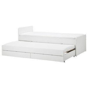 SLÄKT Bed frame with underbed and storage, white, 90x200 cm