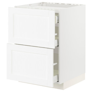 METOD / MAXIMERA Base cab f hob/2 fronts/3 drawers, white Enköping/white wood effect, 60x60 cm
