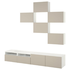 BESTÅ TV storage combination, white Lappviken/light grey-beige, 240x42x230 cm