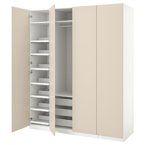 PAX / REINSVOLL Wardrobe combination, white, grey-beige, 200x60x236 cm