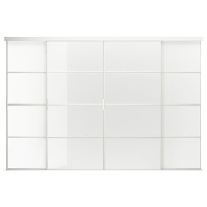SKYTTA / FÄRVIK Sliding door combination, white/white glass, 351x240 cm