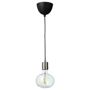 SKAFTET / MOLNART Pendant lamp with light bulb, nickel-plated/ellipse shaped multicolour