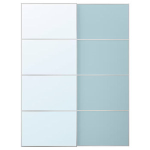 MEHAMN/AULI Pair of sliding doors, aluminium double sided/light blue mirror glass, 150x201 cm