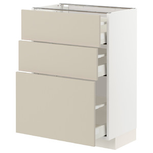 METOD / MAXIMERA Base cabinet with 3 drawers, white/Havstorp beige, 60x37 cm