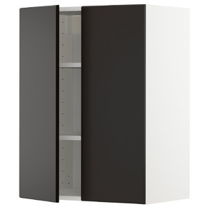 METOD Wall cabinet with shelves/2 doors, white/Kungsbacka anthracite, 60x80 cm