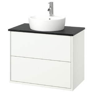 HAVBÄCK / TÖRNVIKEN Wash-stnd w drawers/wash-basin/tap, white/black marble effect, 82x49x79 cm