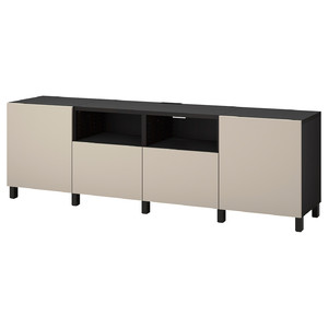 BESTÅ TV bench with doors and drawers, black-brown/Lappviken/Stubbarp light grey/beige, 240x42x74 cm