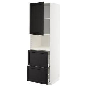 METOD / MAXIMERA Hi cab f micro w door/2 drawers, white/Lerhyttan black stained, 60x60x200 cm