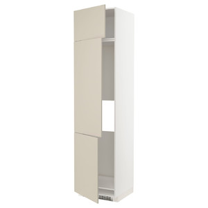 METOD High cab f fridge/freezer w 3 doors, white/Havstorp beige, 60x60x240 cm