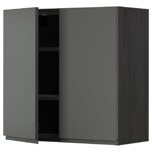 METOD Wall cabinet with shelves/2 doors, black/Voxtorp dark grey, 80x80 cm