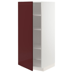 METOD High cabinet with shelves, white Kallarp/high-gloss dark red-brown, 60x60x140 cm