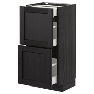 METOD/MAXIMERA Base cab with 2 fronts/3 drawers, black/Lerhyttan black stained, 40x39.5x88 cm