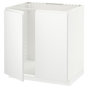 METOD Base cabinet for sink + 2 doors, white/Voxtorp matt white, 80x60 cm