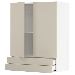 METOD / MAXIMERA Wall cabinet w 2 doors/2 drawers, white/Havstorp beige, 80x100 cm