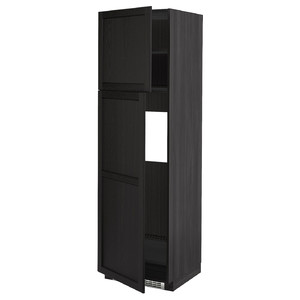 METOD High cabinet for fridge w 2 doors, black/Lerhyttan black stained, 60x60x200 cm