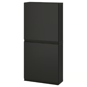 BESTÅ Wall cabinet with 2 doors, black-brown/Hammarsmed anthracite, 60x22x128 cm
