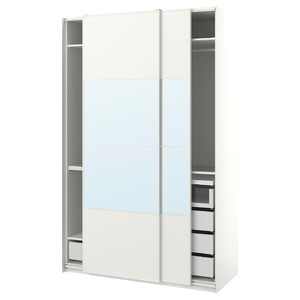 PAX / MEHAMN/AULI Wardrobe with sliding doors, white/mirror glass, 150x66x236 cm